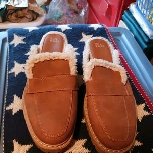 Time and Tru Brown Womens  Loafers with Faux Fur Size 9